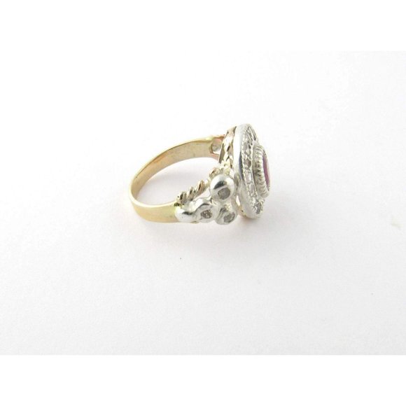 10K Yellow Gold Rose Cut Diamond Lab Created Ruby Floral Ring 6.5 #13925 - Picture 8 of 10